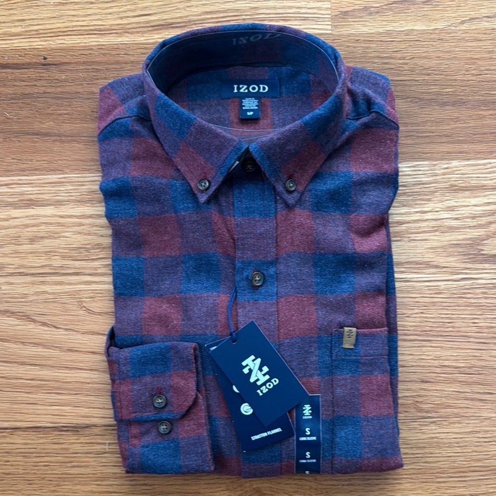 Izod Blue and Red Casual Button Down Shirt